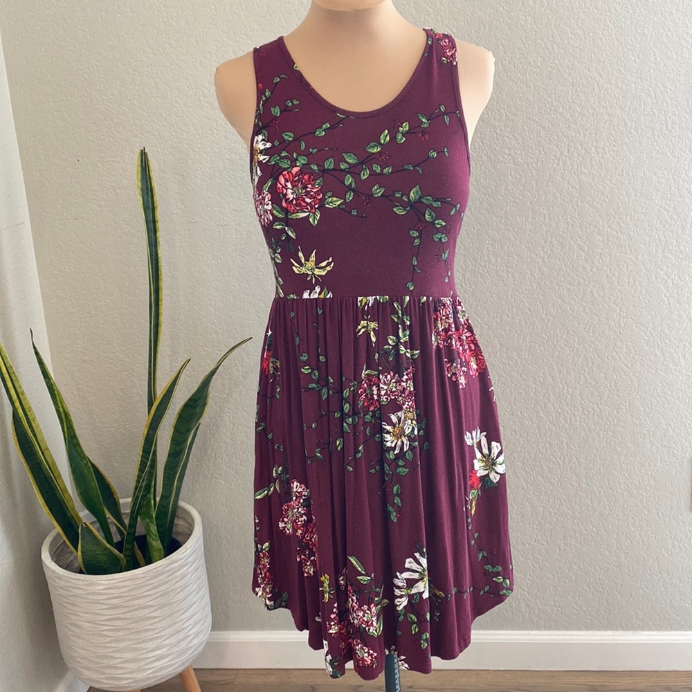 Longyuan Burgundy Floral Dress Medium